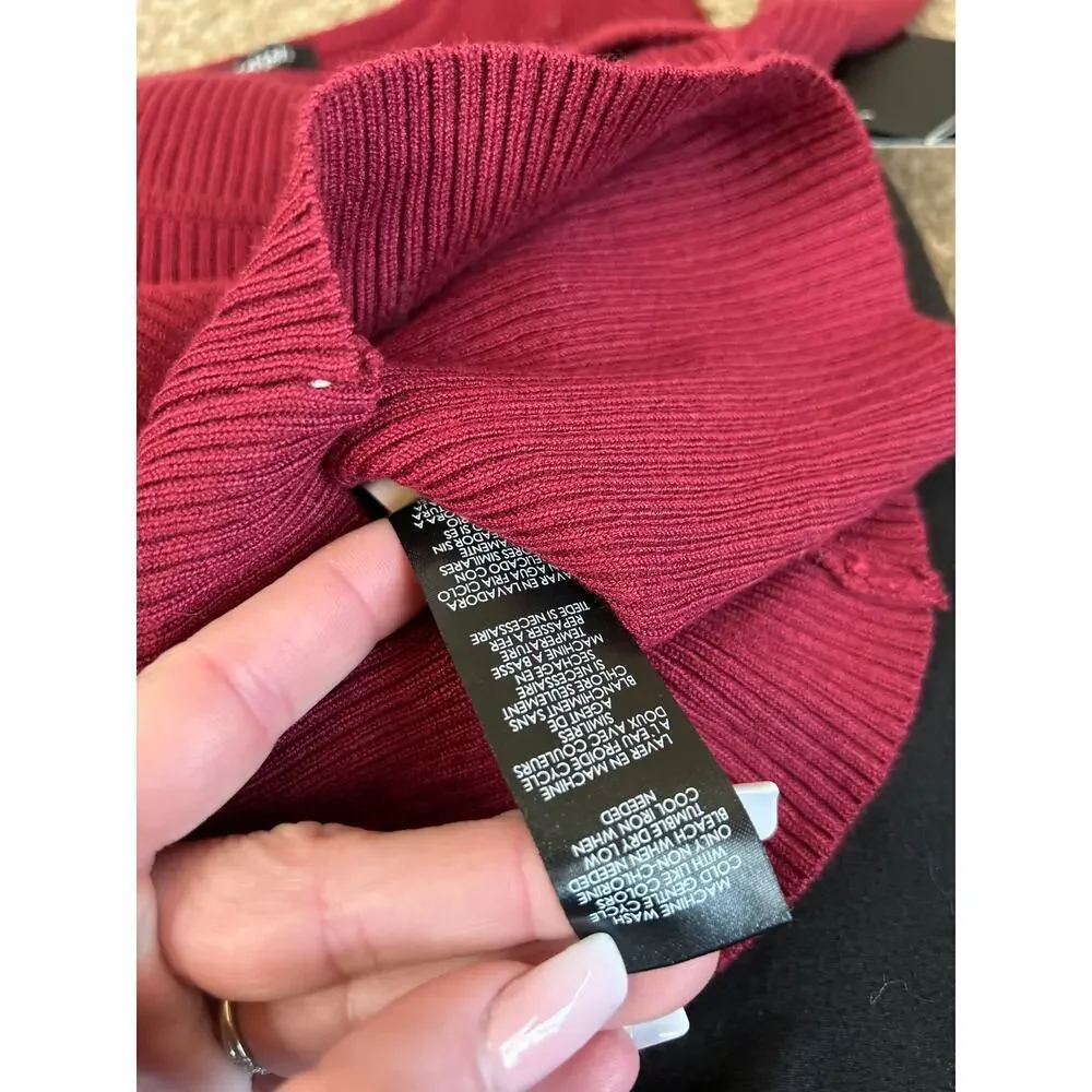 New Women's Cutout Long Sleeve Knitted Ribbed Pullover Sweater Jumper Top SZ XS - Picture 9 of 10